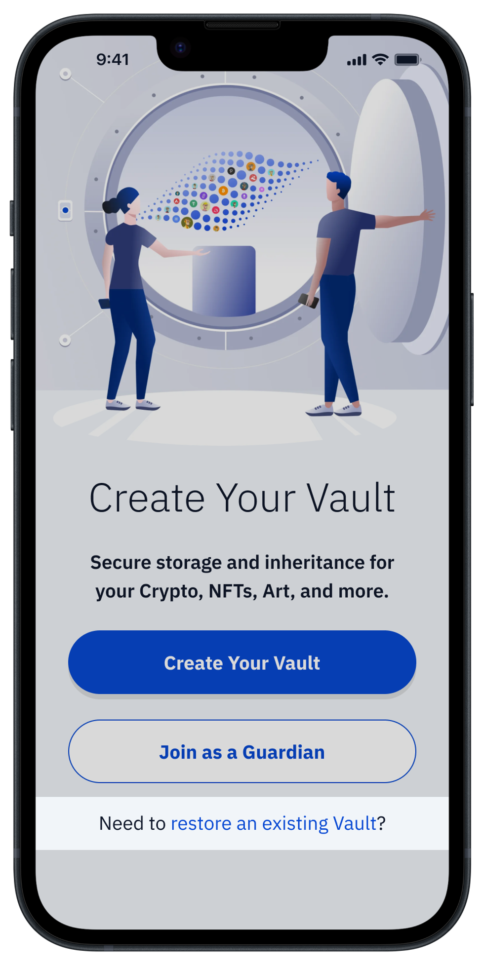 Vault12 Guard screen showing Vault Restore option