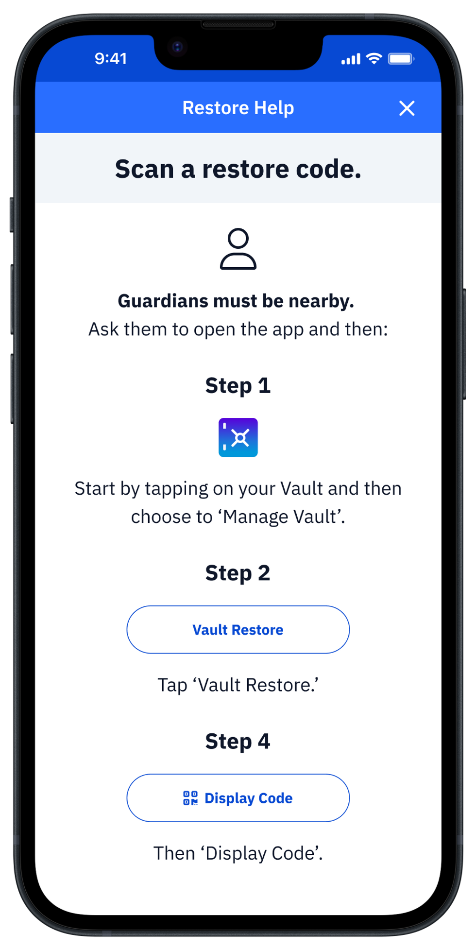 Help screenshot for Restoring a Vault