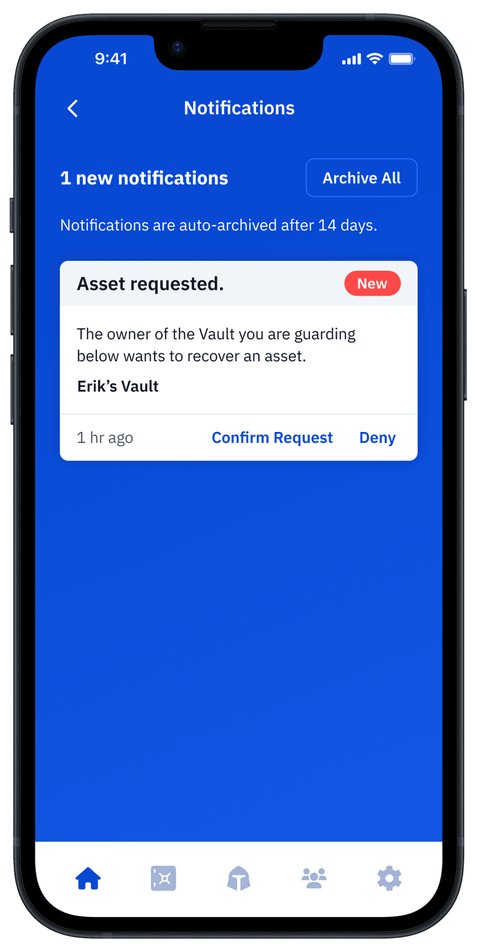 Image of an asset unlock request to a Guardian