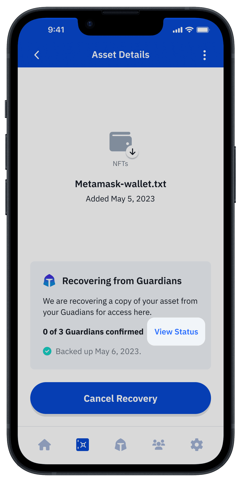 Image showing recovery request status