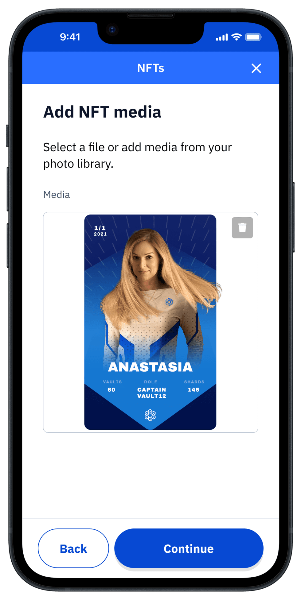 Screenshot of selecting a photo to add to your Vault
