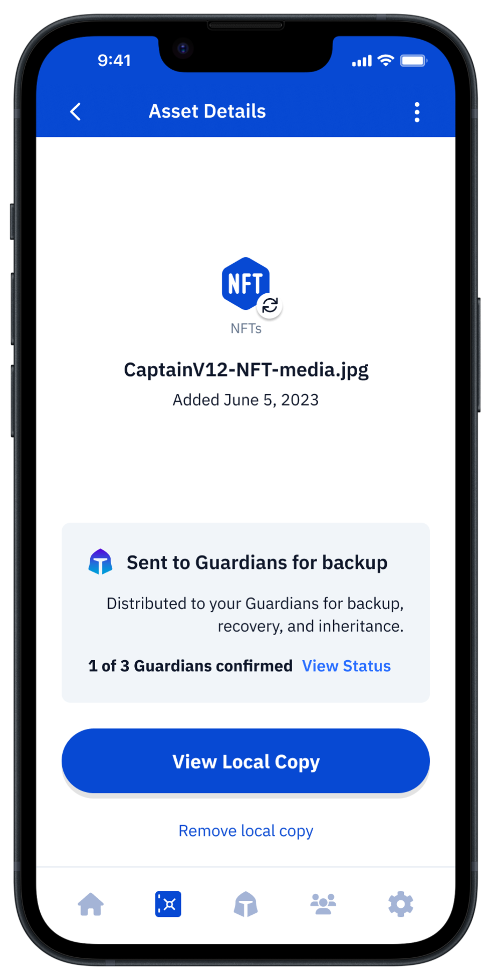 Digital asset details and distribution status in Guard