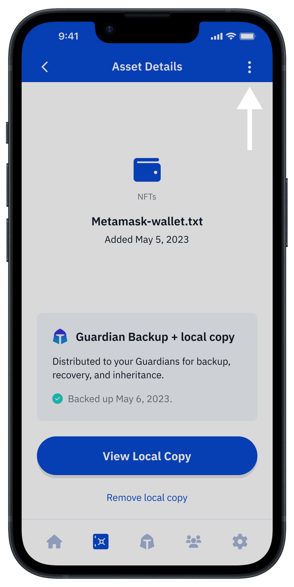 Screenshot of seed phrase file stored in Vault12 Guard