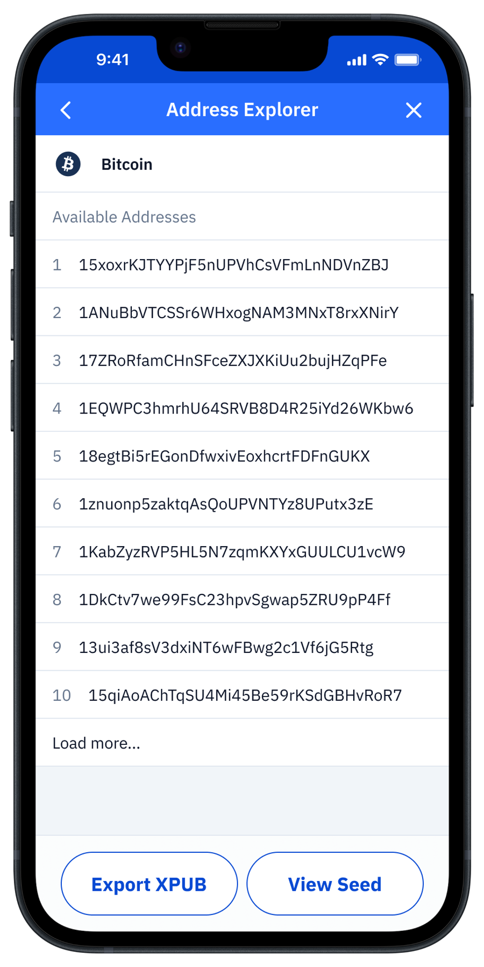 Screenshot of Addresses in Address Explorer