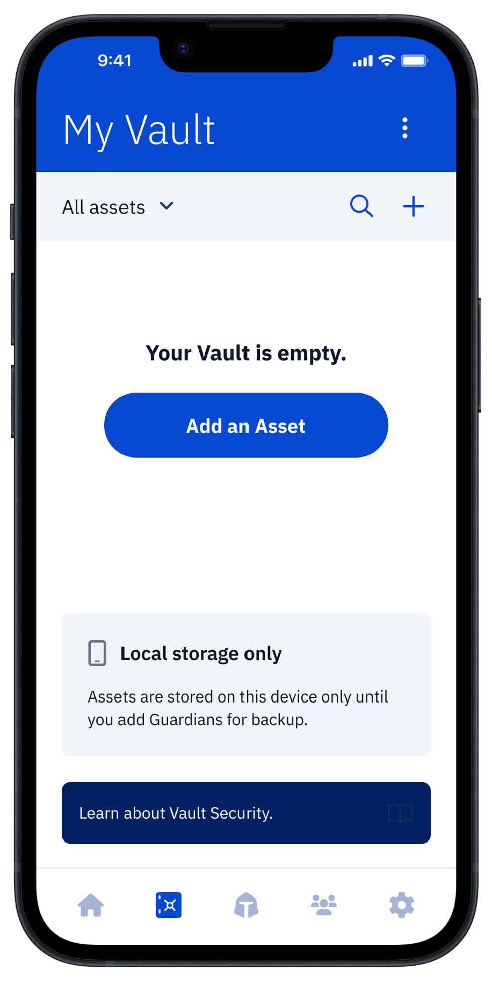 Guard app "My Vault" screen (empty vault)