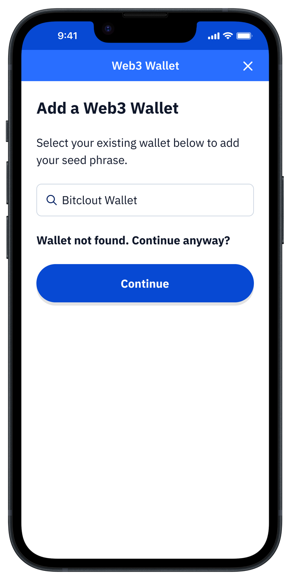 Guard app Add a BitClout Wallet screen